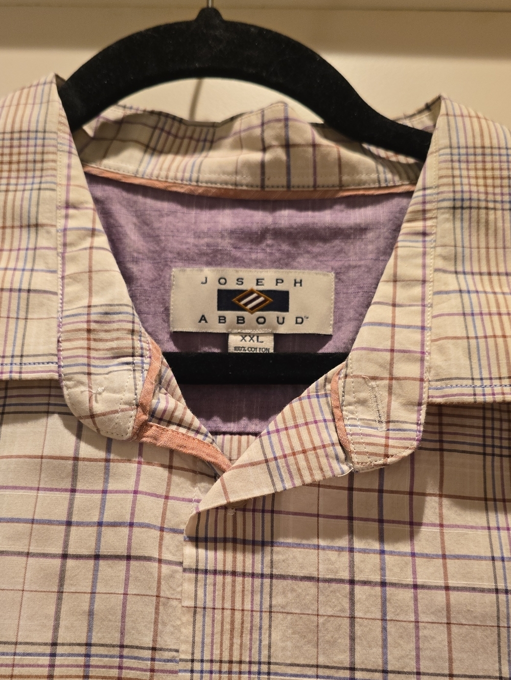 Joseph Abboud Cream Plaid Button-Down Shirt with Purple Accents